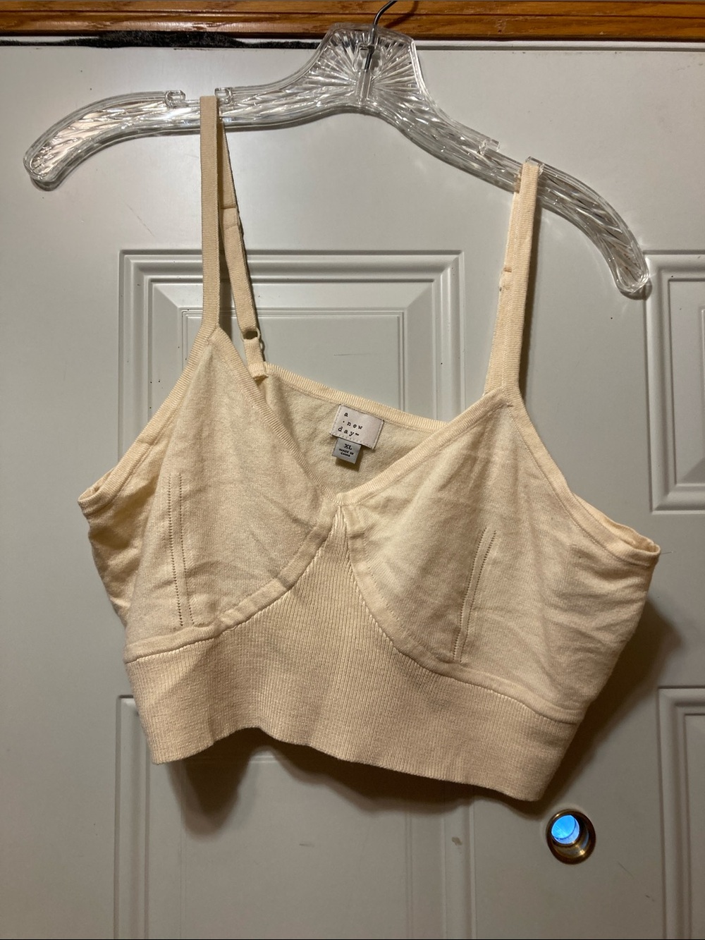 Cream Ribbed Cropped Top with Adjustable Straps XL